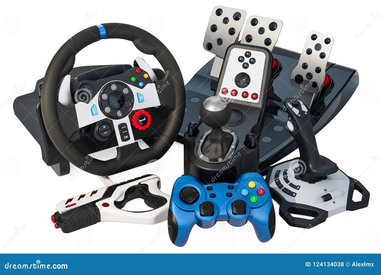 Set Of Gaming Input Devices For Computer, 3D Rendering Stock