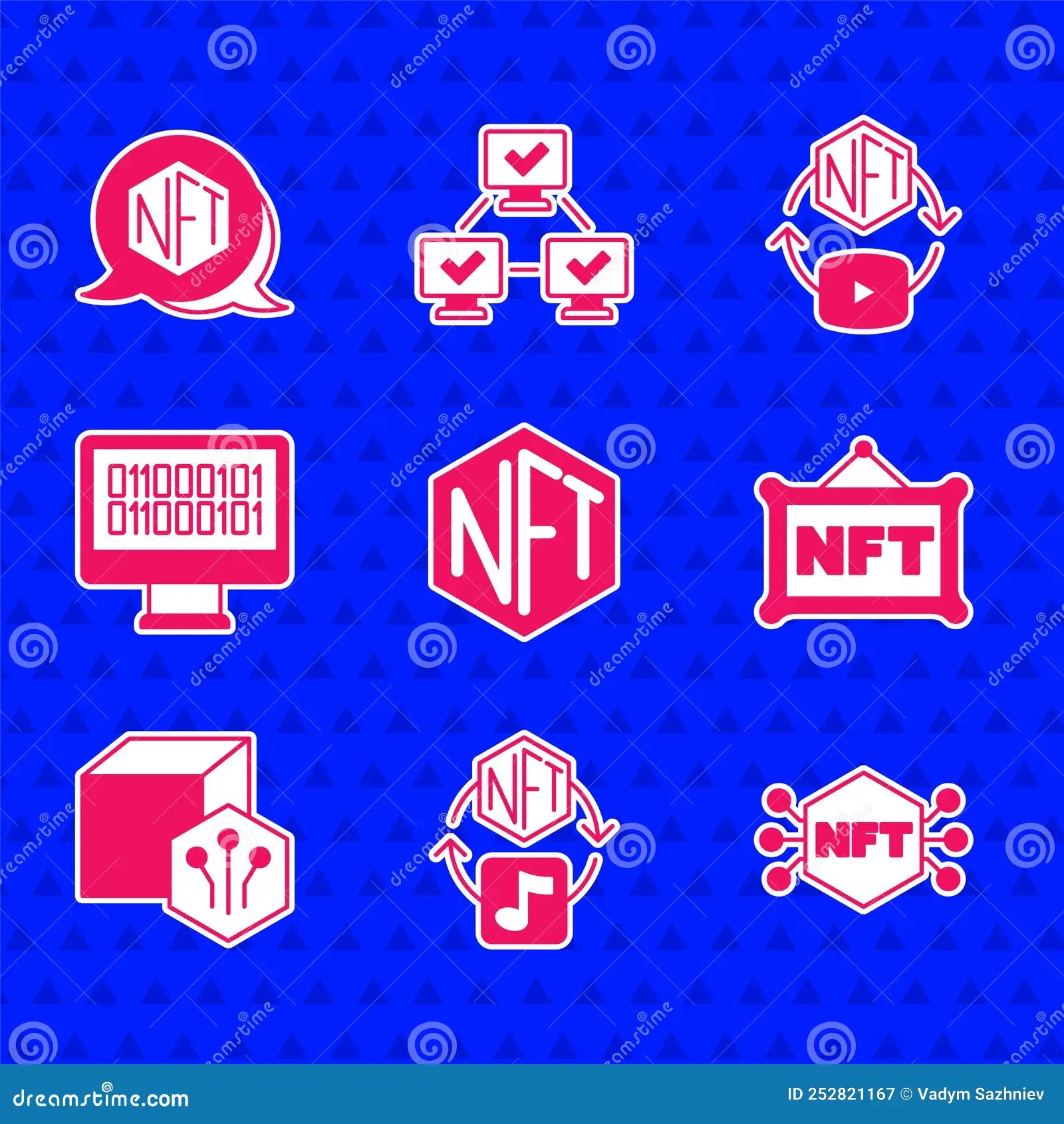 Set NFT Digital Crypto Art, Binary Code, and Icon. Vector Stock Illustration Illustration of