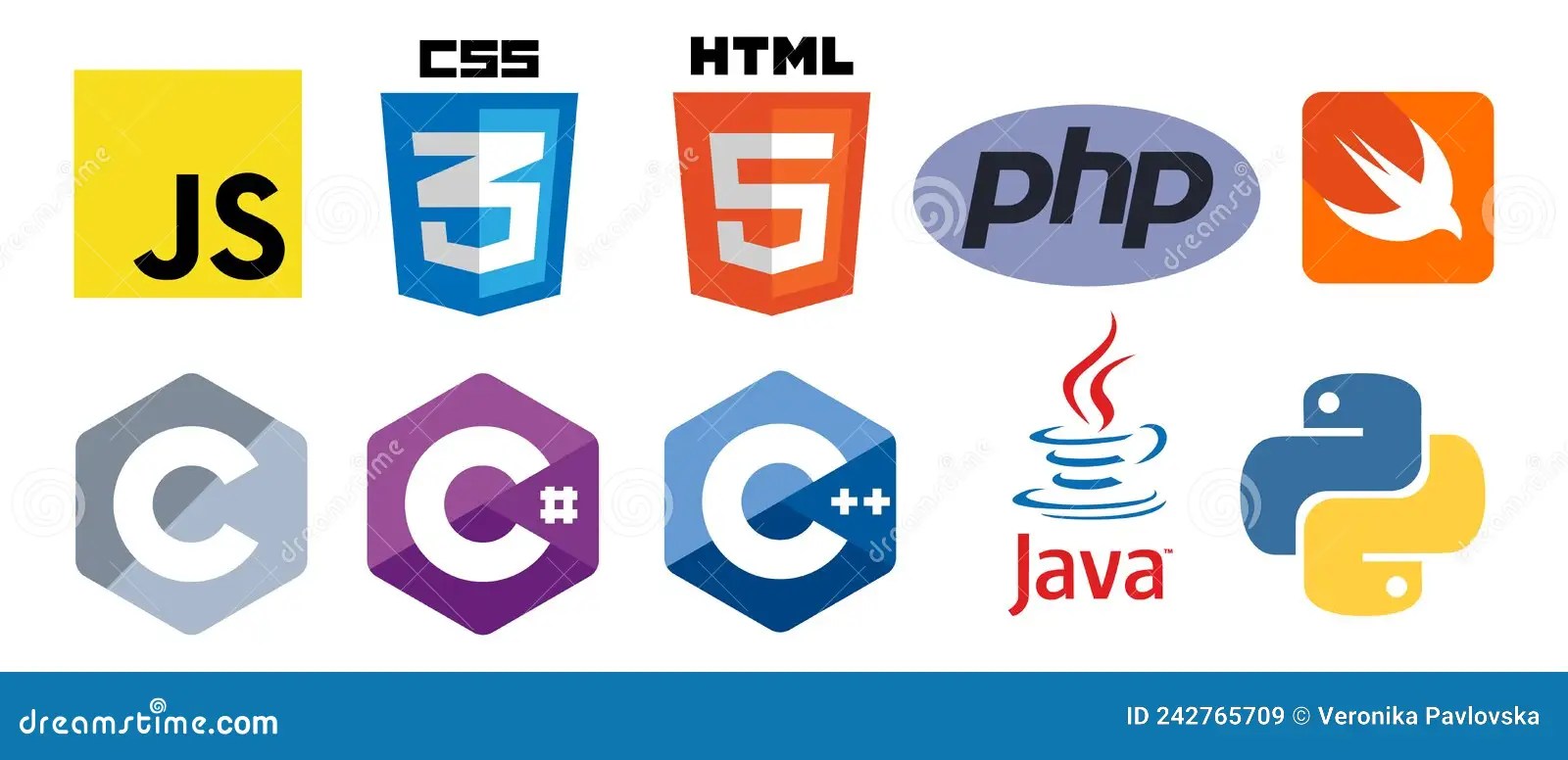 Set of 10 Programming Language Logo Vector Icons CSS, HTML, Javascript