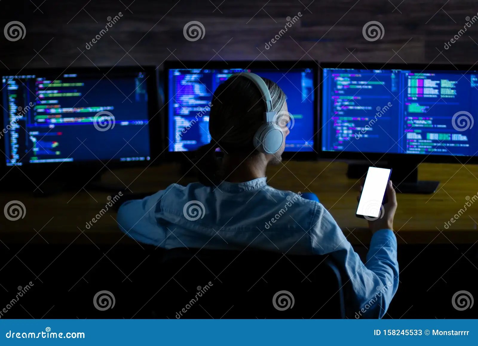 Software Developer, Freelancer Working with Program Code Stock Image