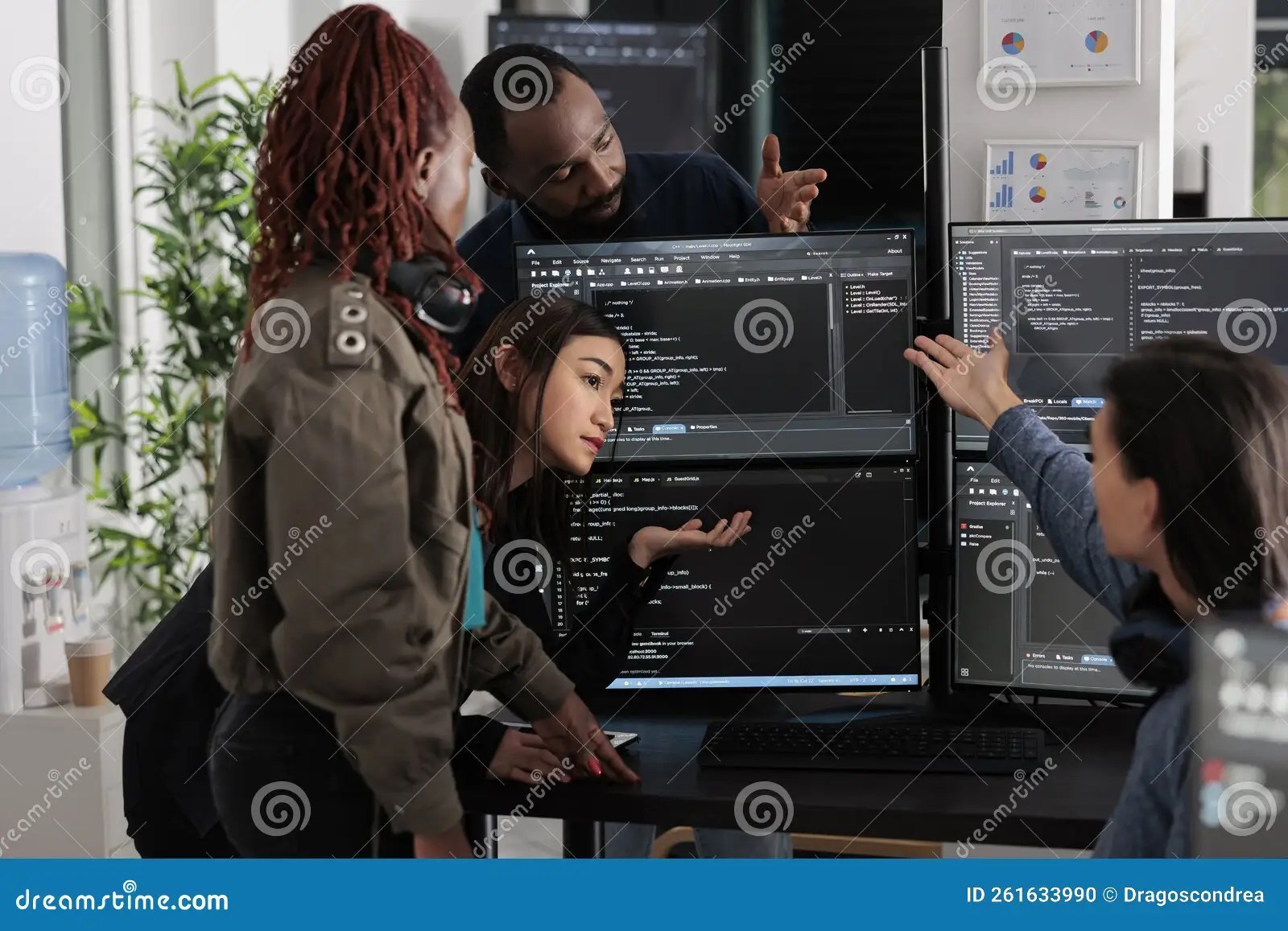 Software Programmers Analyzing Html Code and Database Stock Photo