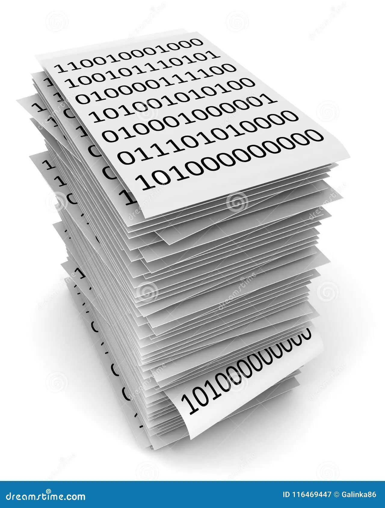 Stack of Papers with Binary Code. Stock Illustration Illustration of