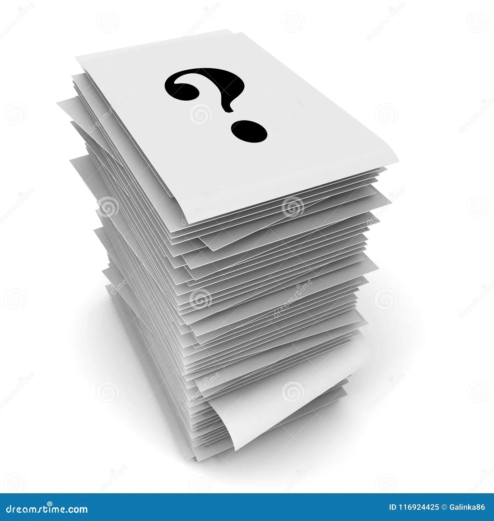 Stack of Papers and a Question Mark Stock Illustration Illustration
