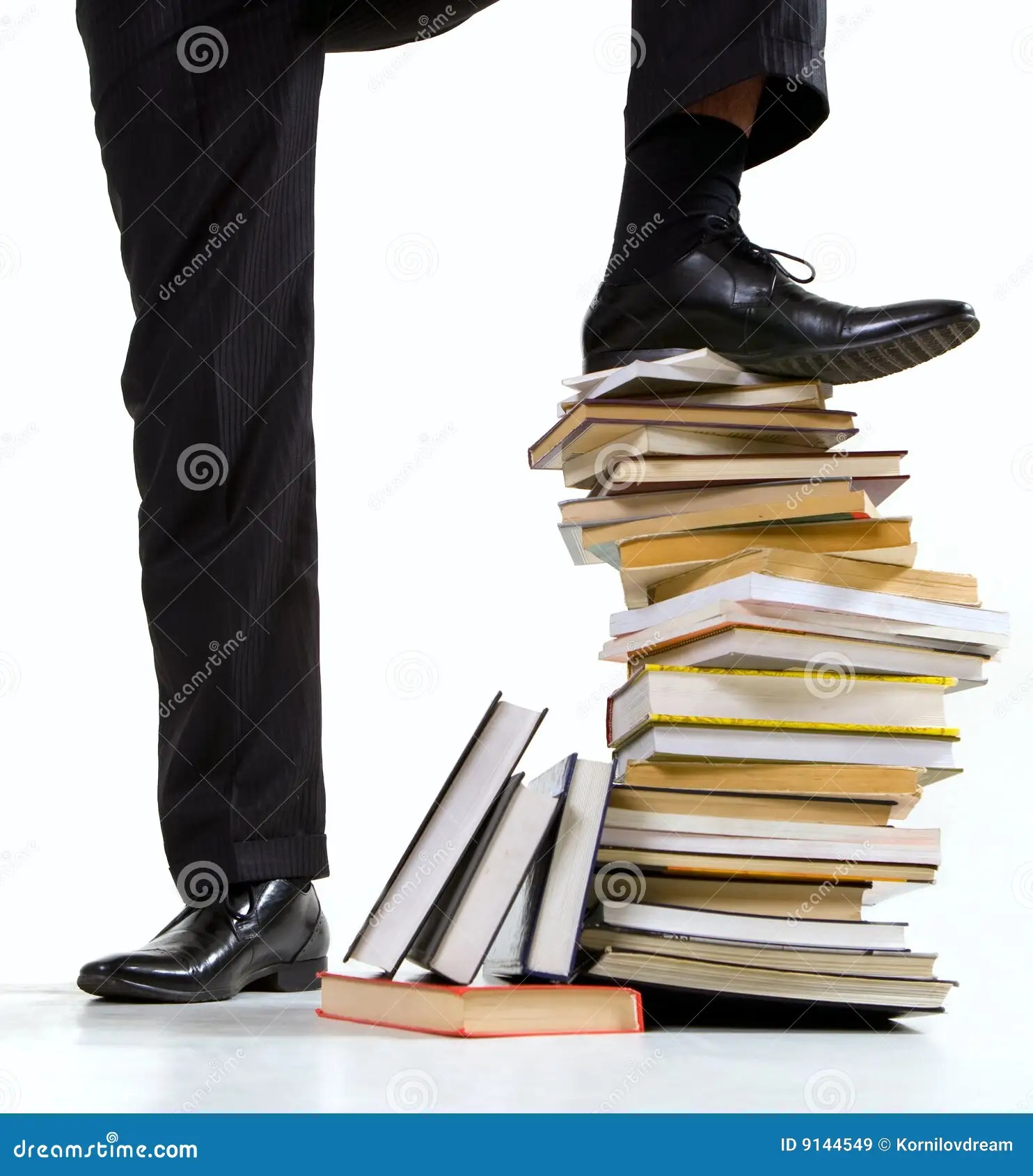 Standing on book stack stock image. Image of read, library 9144549