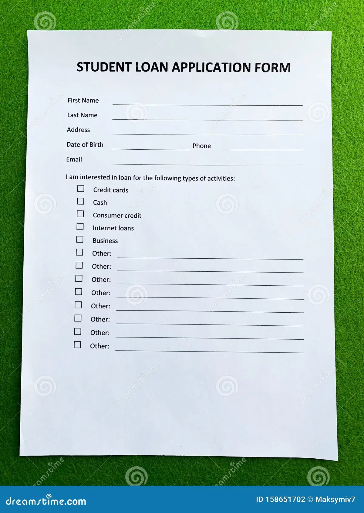 Student Loan Application Form Document On Table Stock Photo Image of