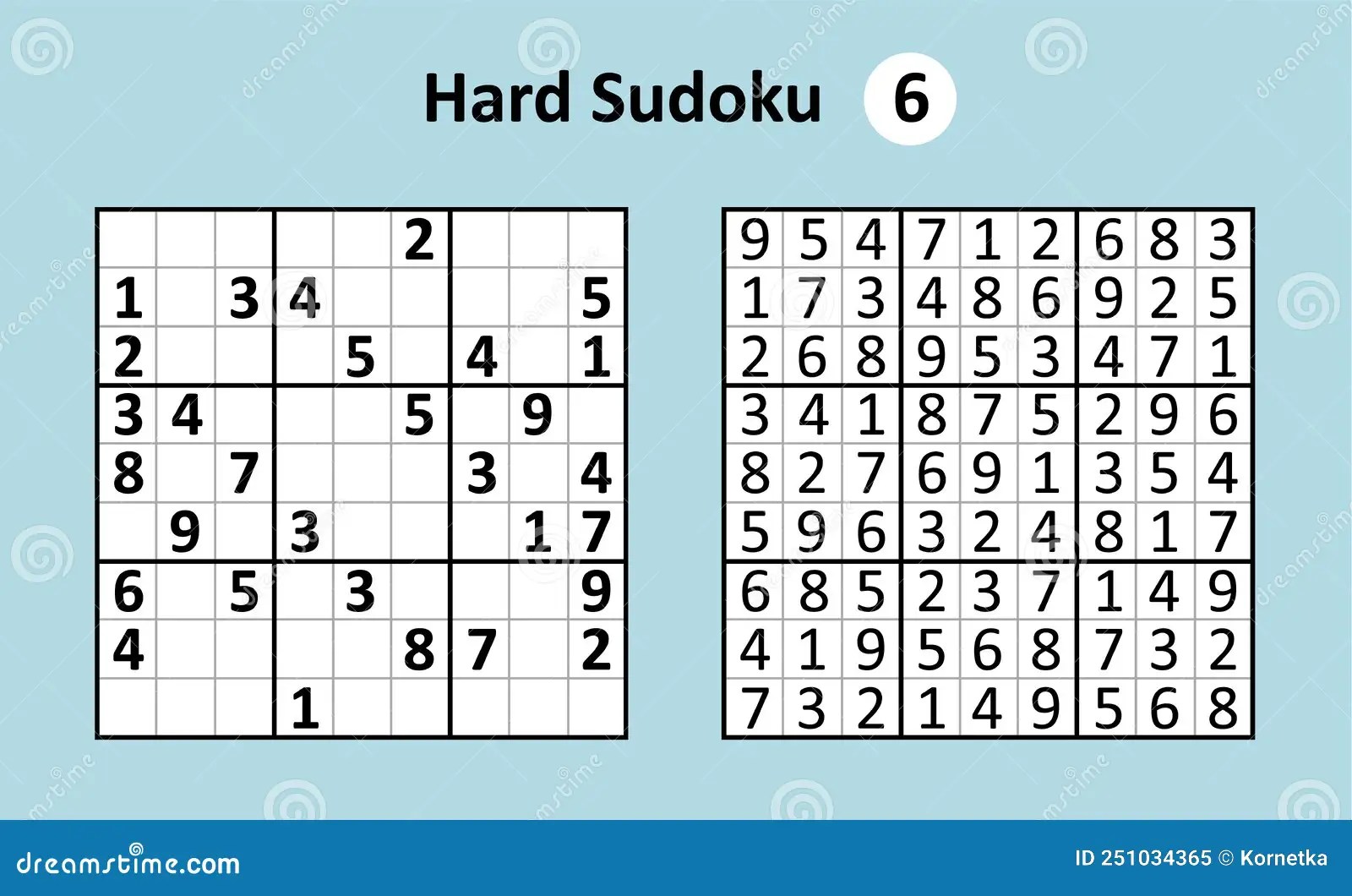 Sudoku Game with Answers. Hard Complexity Stock Vector Illustration