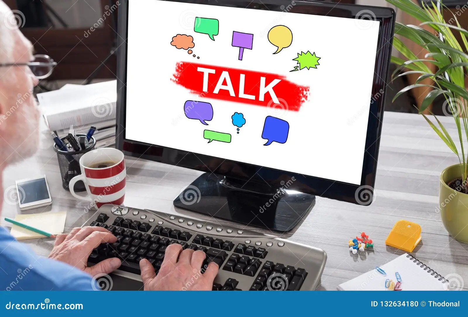 Talk concept on a computer stock photo. Image of monitor 132634180