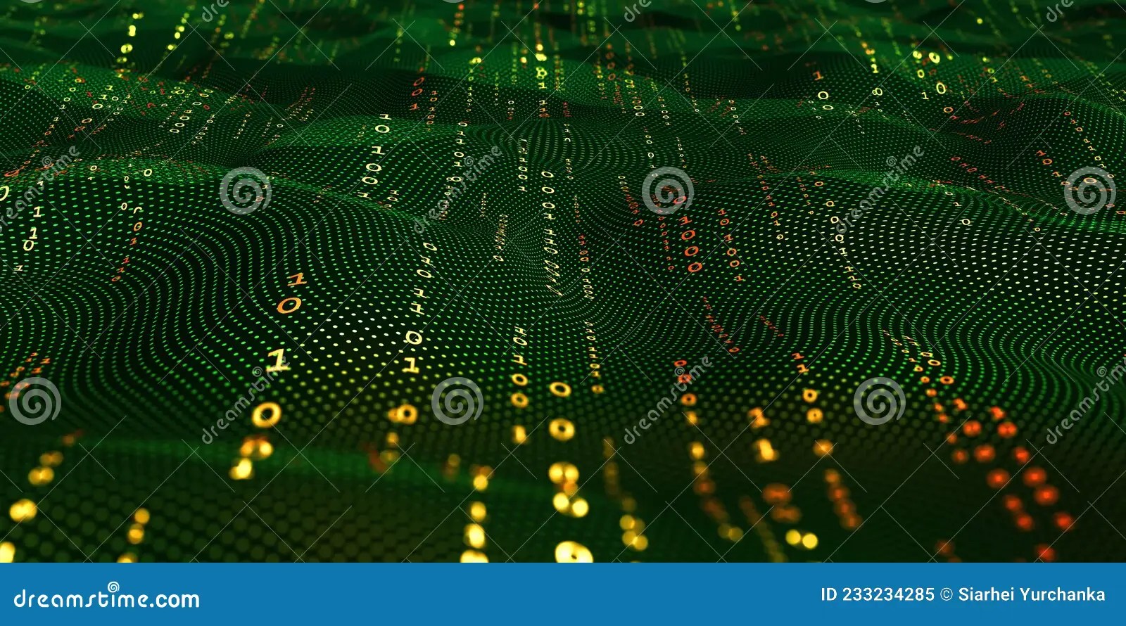 Terabytes of Binary Code Data Flying in a Stream of Information. Wavy