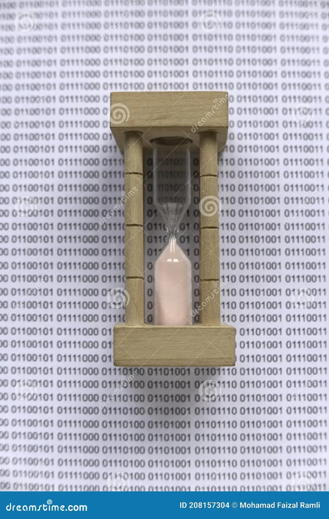 Top View of Sand Clock on a Paper of Binary Code Stock Photo Image of