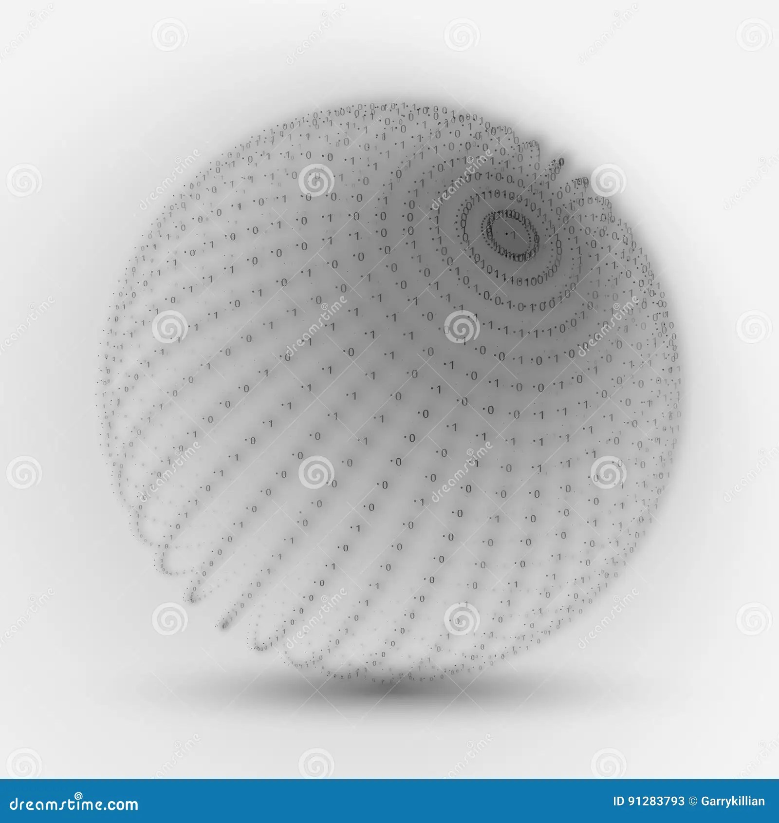 Vector Cyber Sphere. Grayscale Big Data Sphere with Binary Numbers