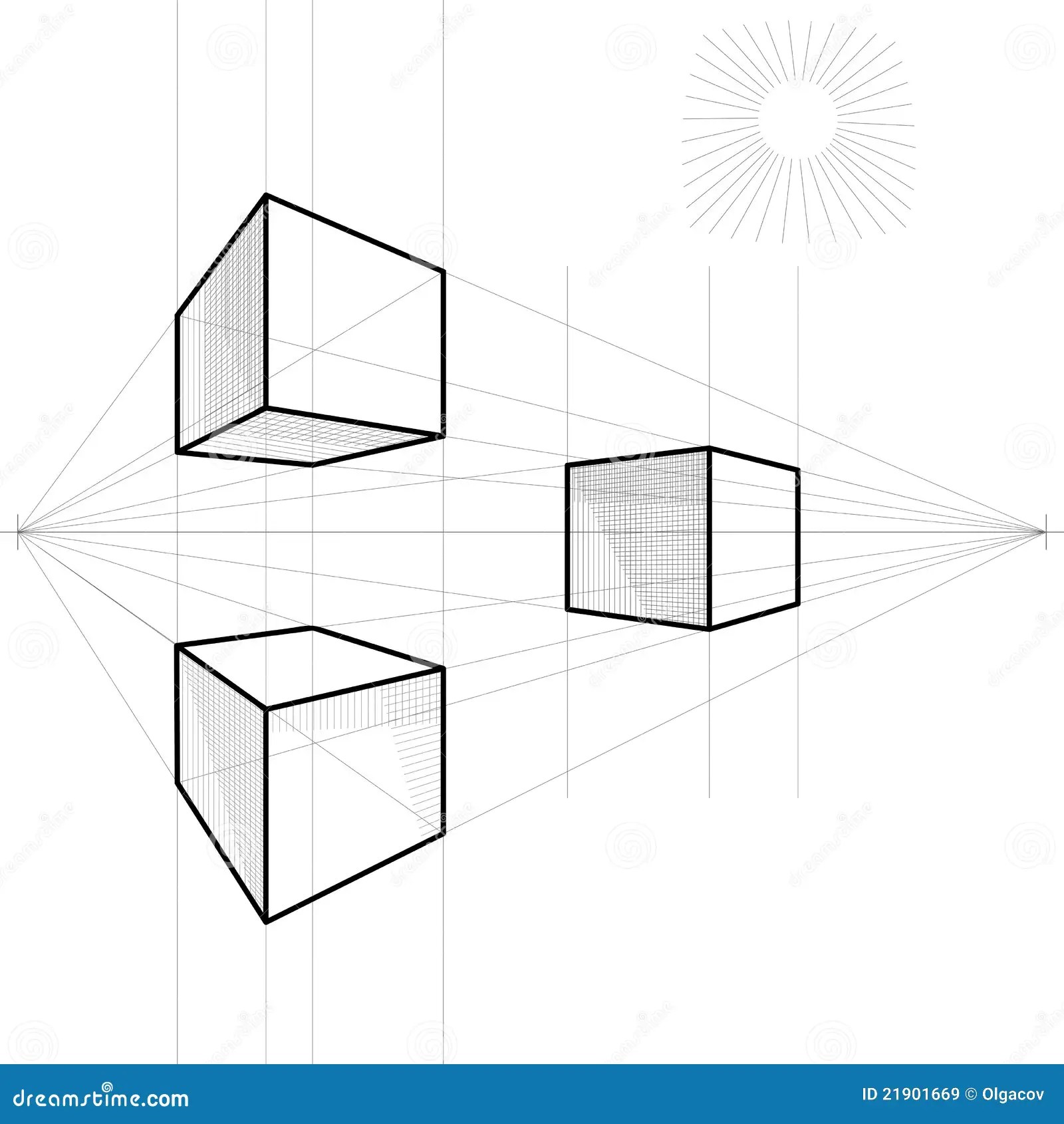 Vector Sketch Of A Cube In Perspective Royalty Free Stock Images