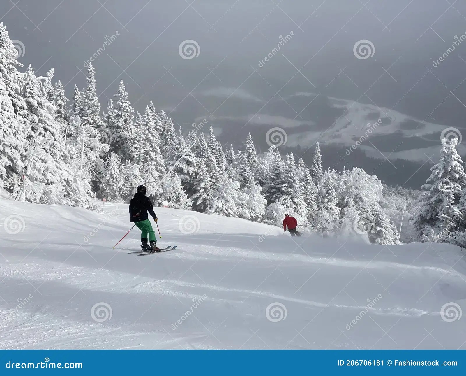 View To Ski Slopes with Lot of Fresh Powder Snow at Stowe Mountain
