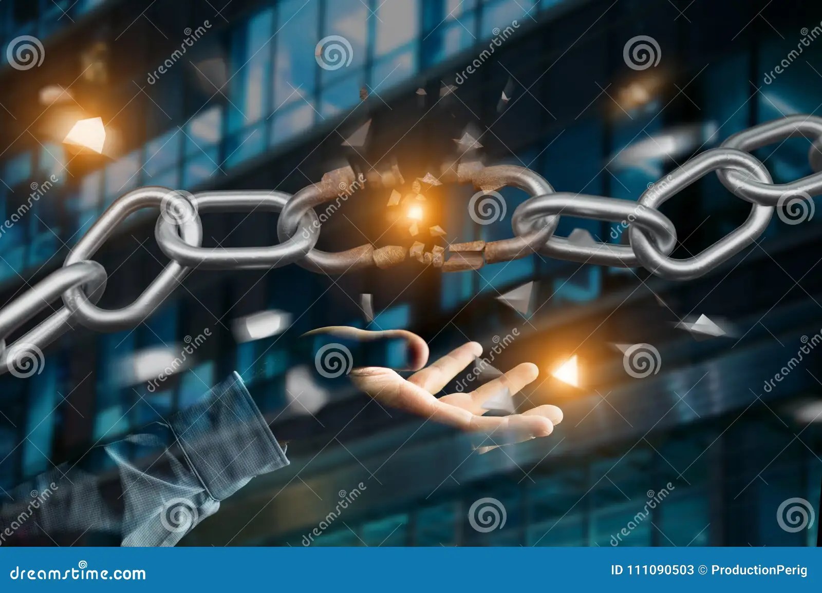 Weak Link Of A Broken Chain Exploding 3d Render Stock
