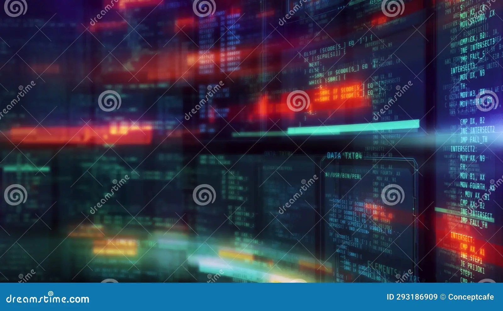 A Moving Array of Windows with Code. Stock Video Video of science