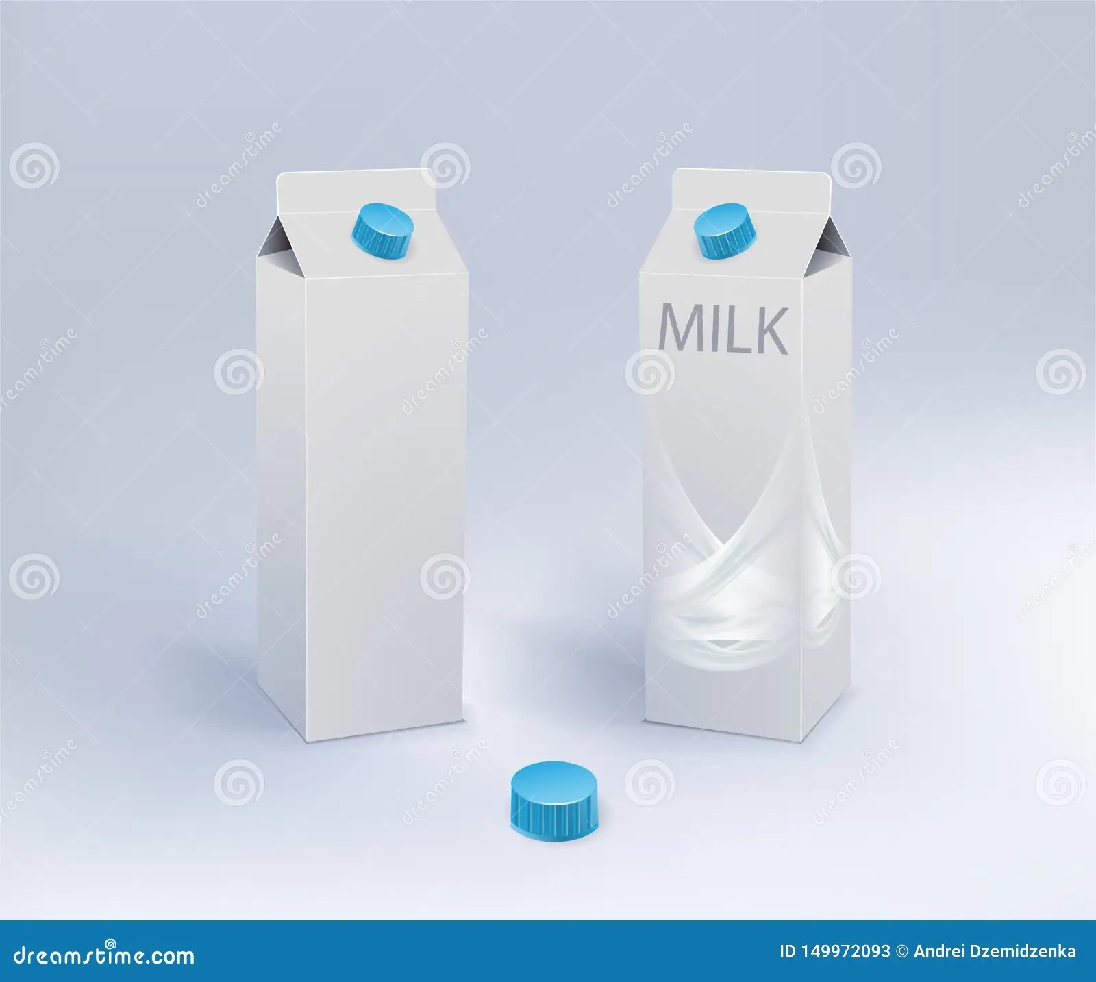 Two Milk Carton Packages Blank White .Milk Splash Stock Vector