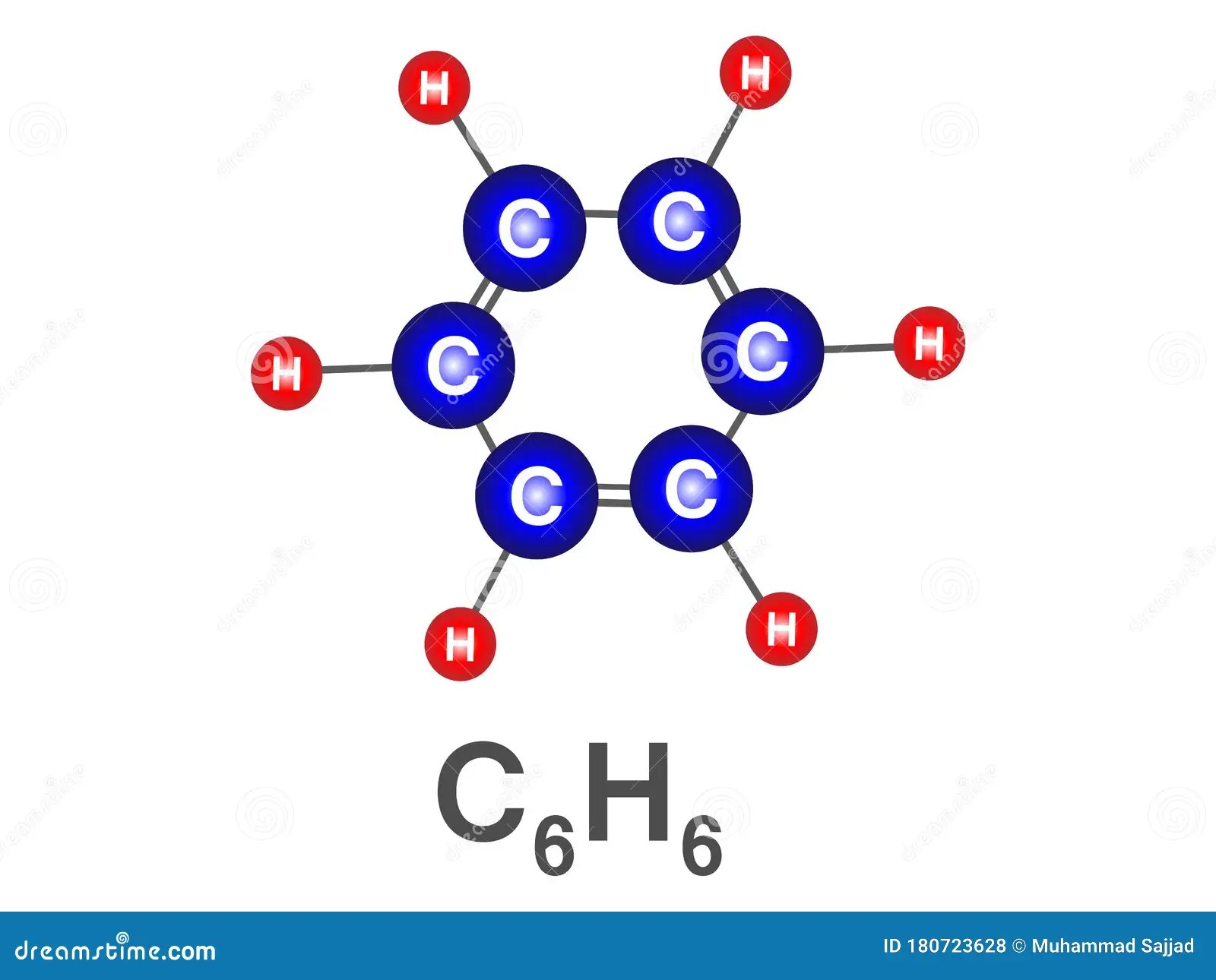 Vector Flat Design Of Benzene Molecular Formula C6H6 Six Carbon Atoms Joined In A Ring With One
