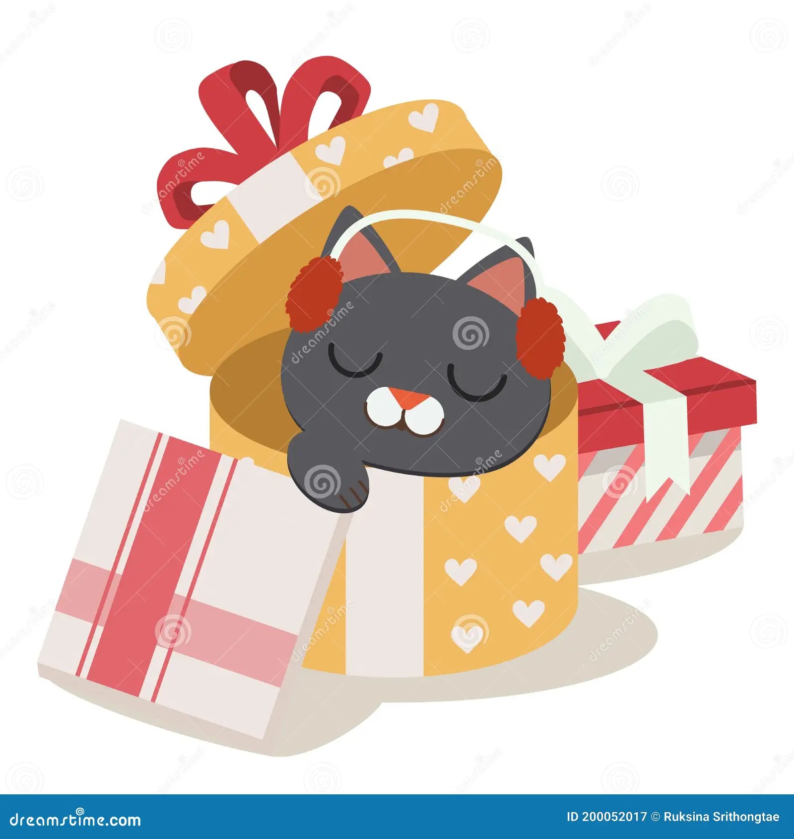 The Character of Cute Cat in the Gift Box with Flat Vector Style. Stock