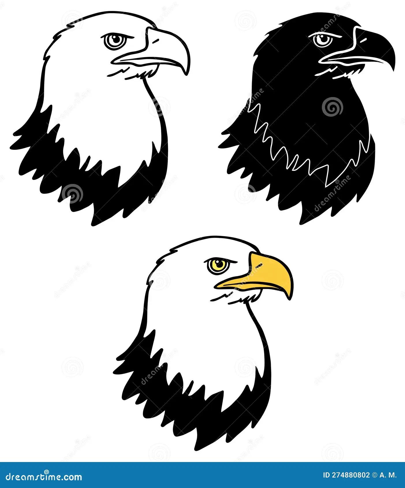 Bald Eagle Head Clipart Outline, Silhouette & Color Stock Vector
