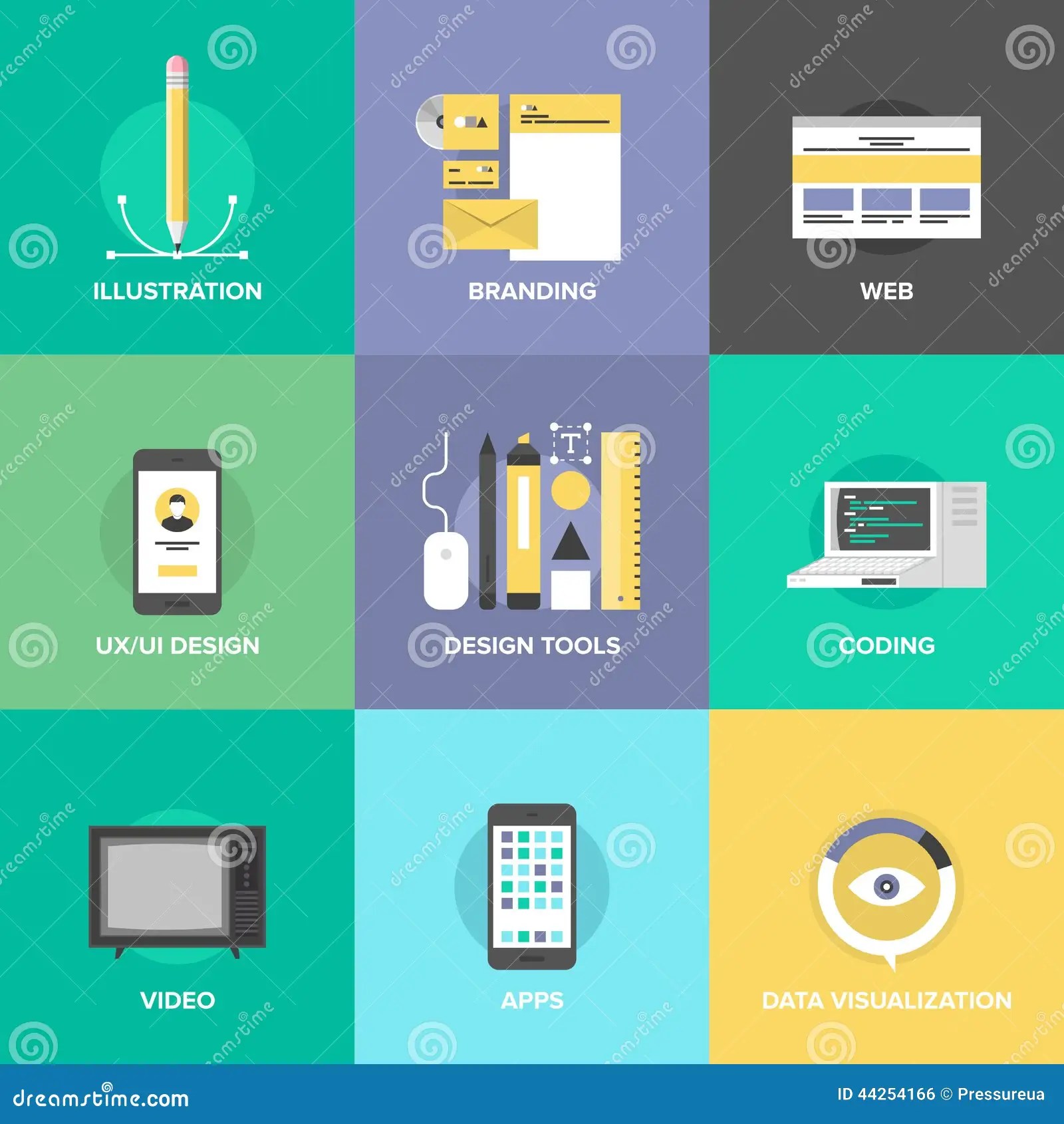Web Design And Development Flat Icons Stock Vector Illustration Of Develop Digital 44254166