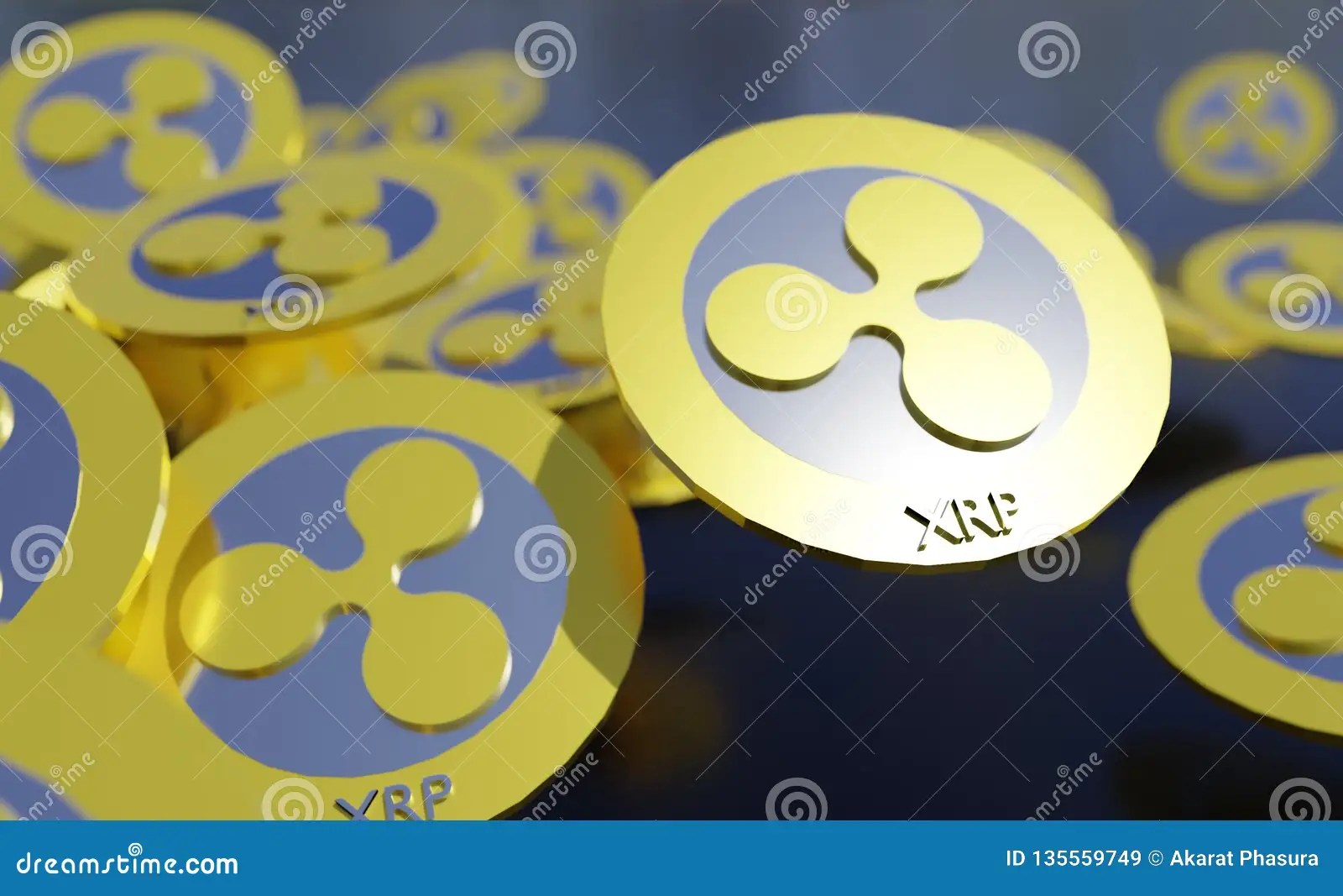 XRP Ripple Coins, Blockchain Concept. 3D Rendering Stock