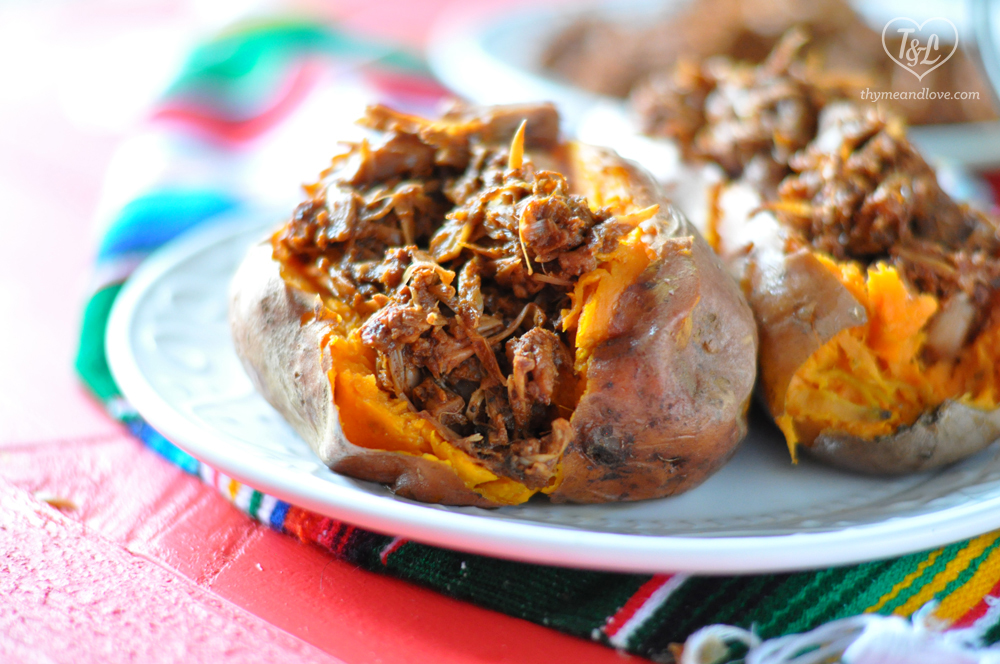 Slow Cooker BBQ Jackfruit Stuffed Sweet Potatoes