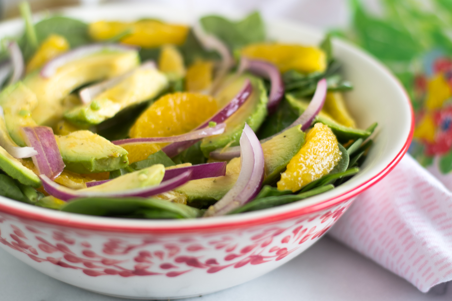Spinach Orange and Avocado Salad with Guava Dressing Thyme & Love