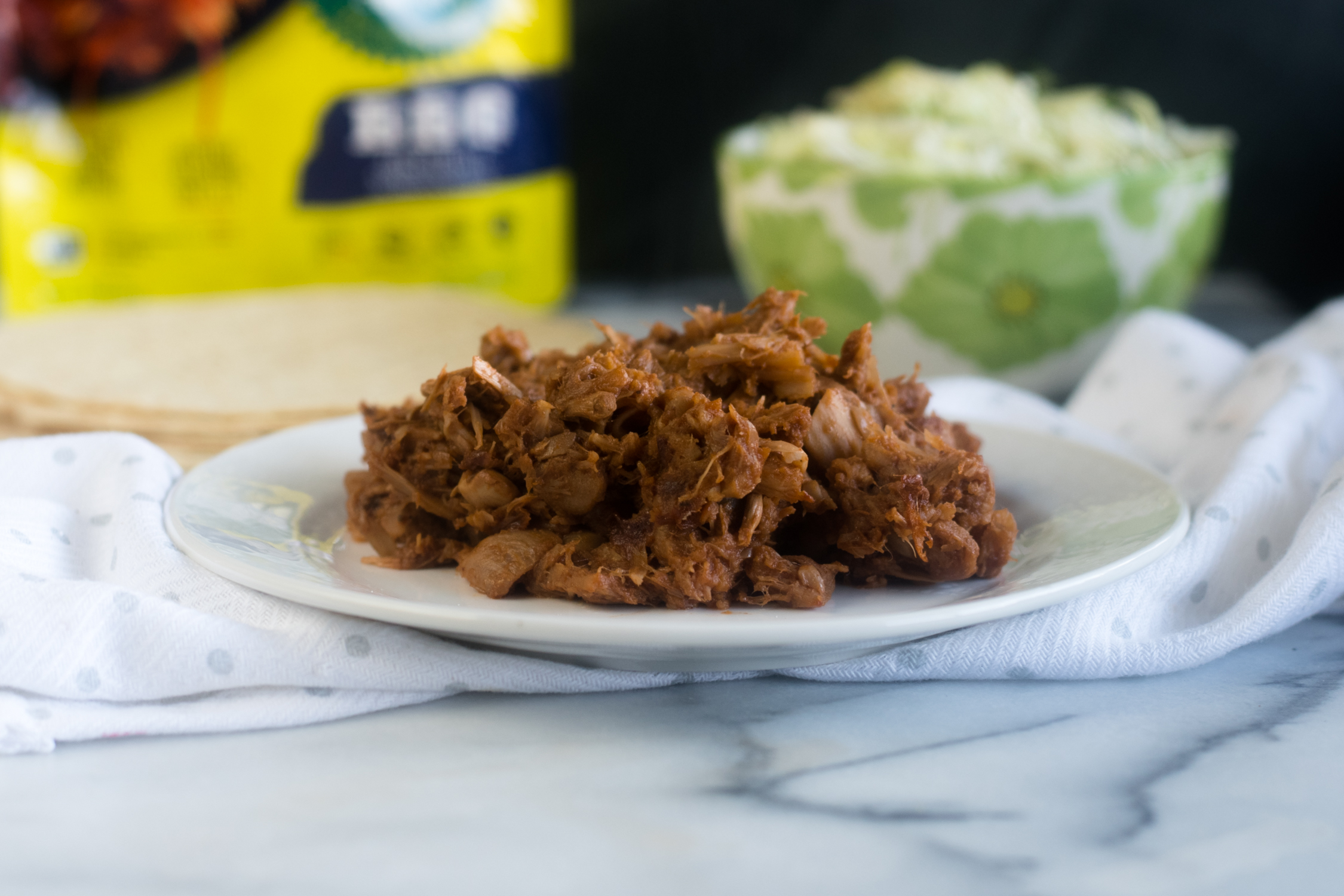 BBQ Jackfruit Tacos with Avocado Mango Cabbage Slaw Thyme & Love