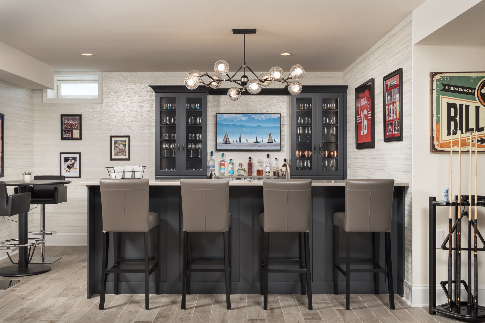 Northwoods Sports Themed Basement Bar Thyme & Place Design
