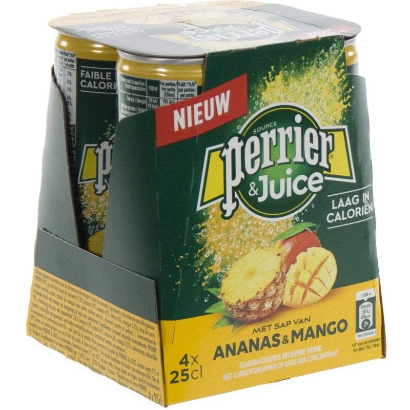 Perrier Limonade BLIK ananas & mango 25 cl Blik 4 pak