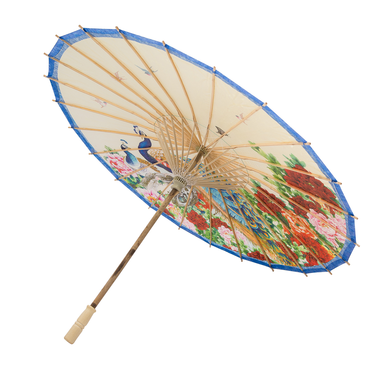 Rainproof Handmade Chinese Oiled Paper Umbrella Parasol 33" Peacock & Peony