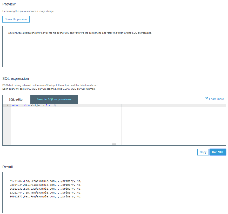 Run SELECT Statement Against File in Object Storage (S3, OSS and COS)