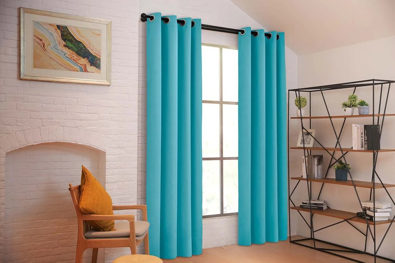 Larson – Luxe Effen Blackout Gordijn – Met Ringen – 3 Meter – Turquoise – Larson