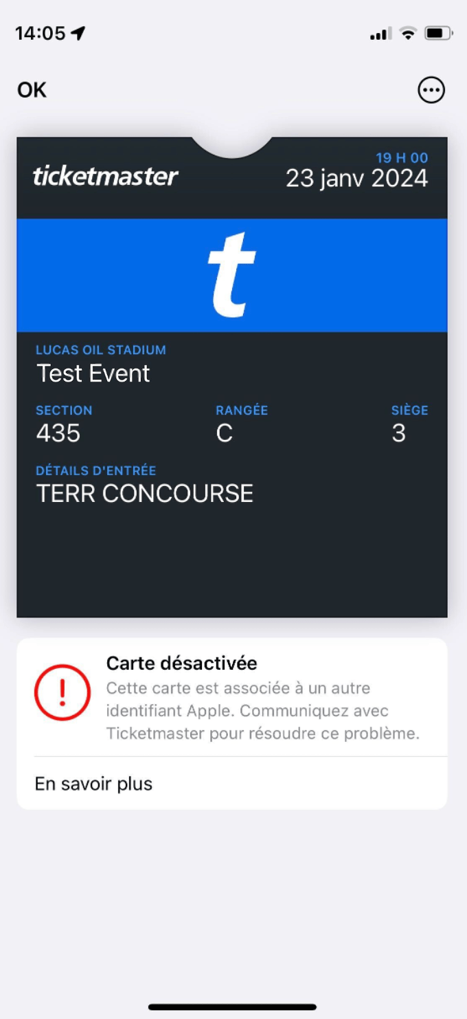 Mon billet ne fonctionne pas dans mon wallet Apple. Que dois je faire