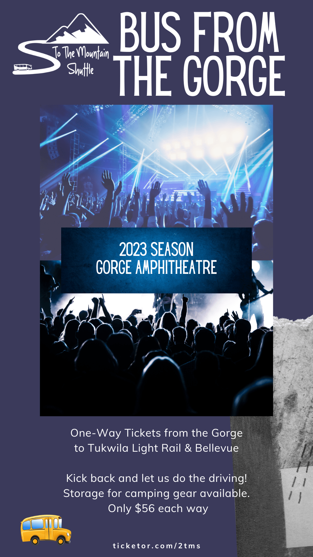 Gorge Amphitheater 2026 Schedule Concert Series (return trip) One Way Shuttle Bus Tickets from The