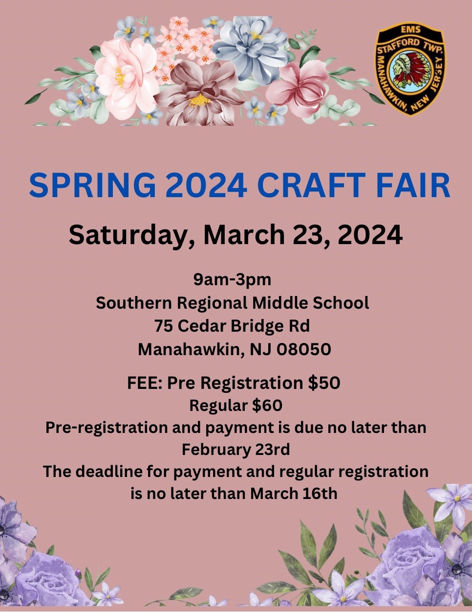 Spring 2024 Indoor Craft Fair Vendor Registration Information