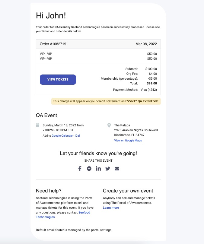 Ticket Confirmation Email Ticketing