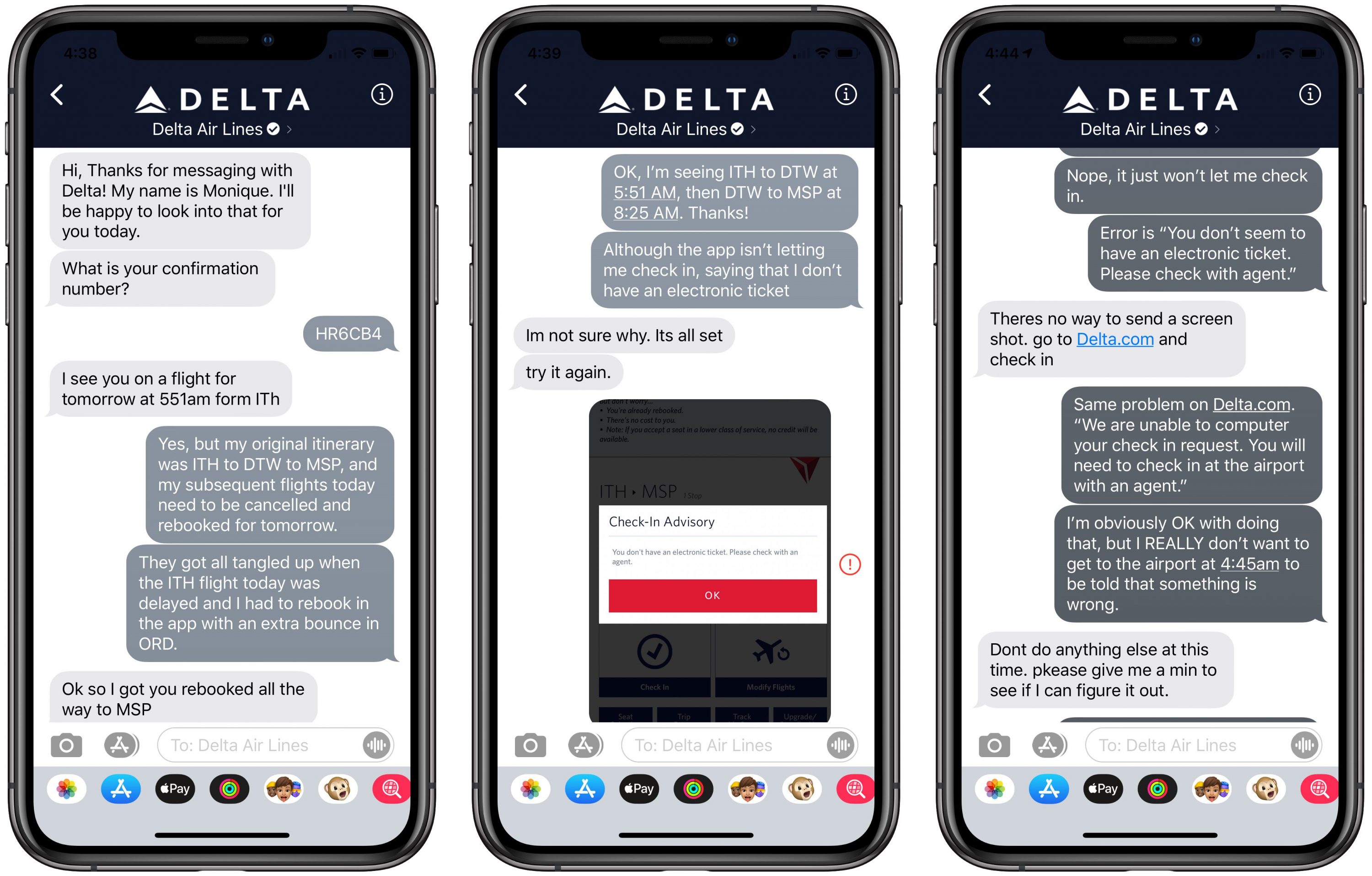 Using the Delta Airlines App and Apple Business Chat in a Snowpocalypse