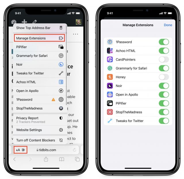 Using Extensions in Safari in iOS 15 and iPadOS 15 TidBITS