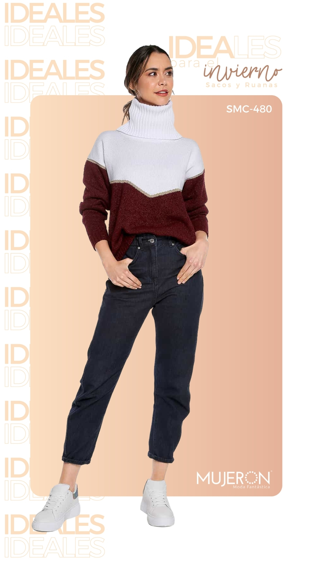 SMC480 Saco Punto ingles Cuello Tortuga, Sweater Blanco MUJERON SOCIAL