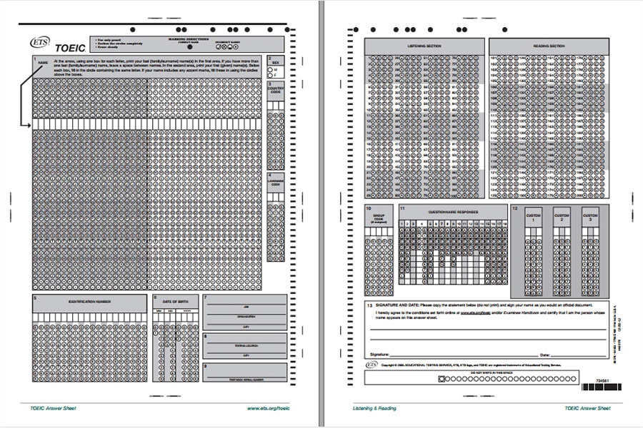Answer sheet TOEIC Cập nhật mẫu [PDF] mới nhất