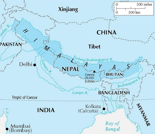 Himalayas on the World Map and map of India Tiger Reserves in India