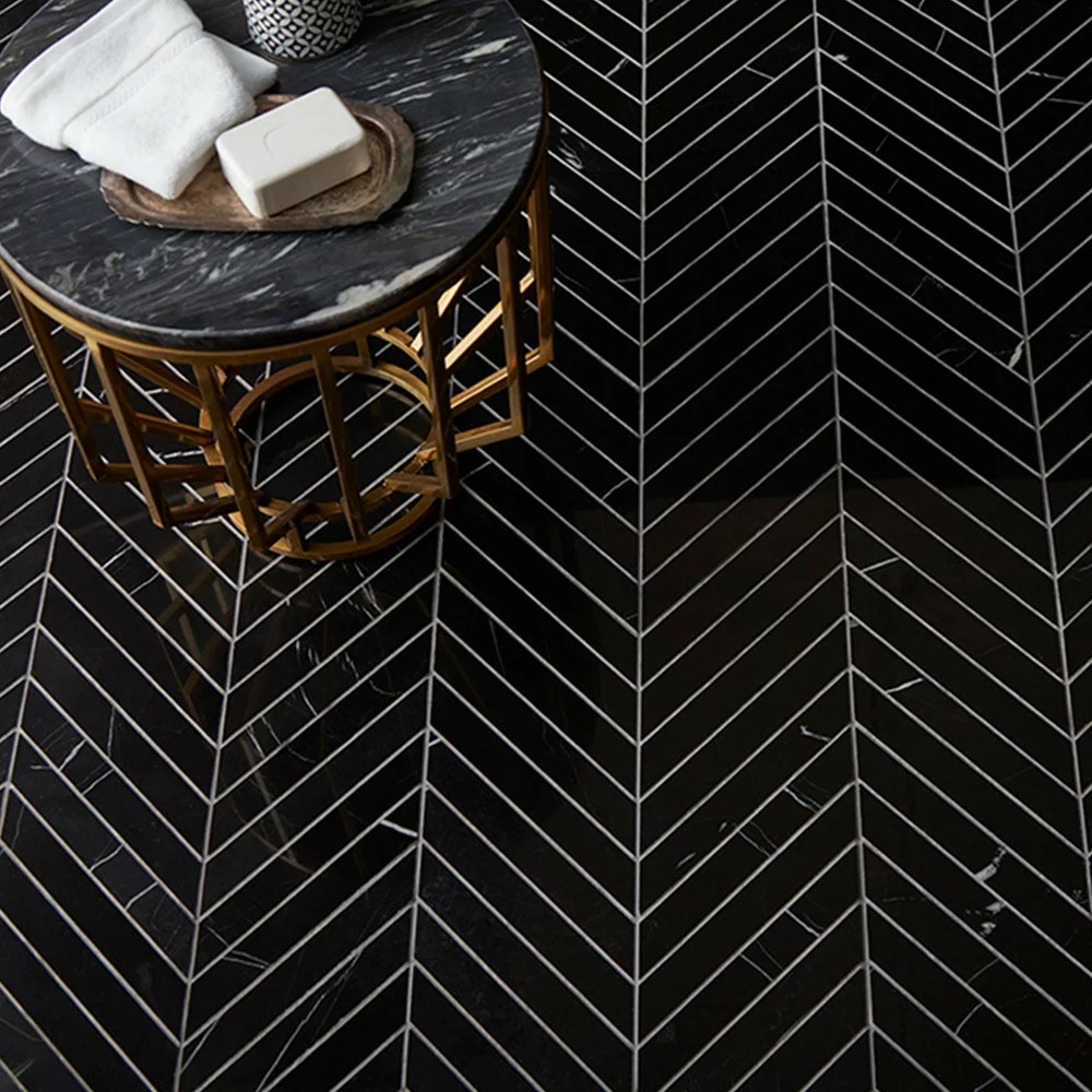 Jeffrey Court* Chevron Mosaic Nero Marquina Tile Stone Source