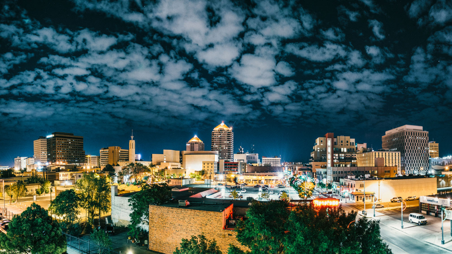 Panorama of Albuquerque Skyline at Night Tile Tech Pavers