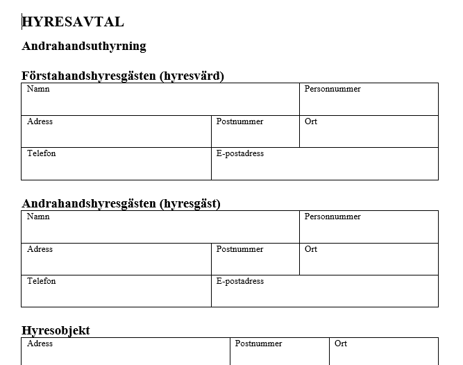 Ssurvivor Hyreskontrakt Andrahandsuthyrning Mall