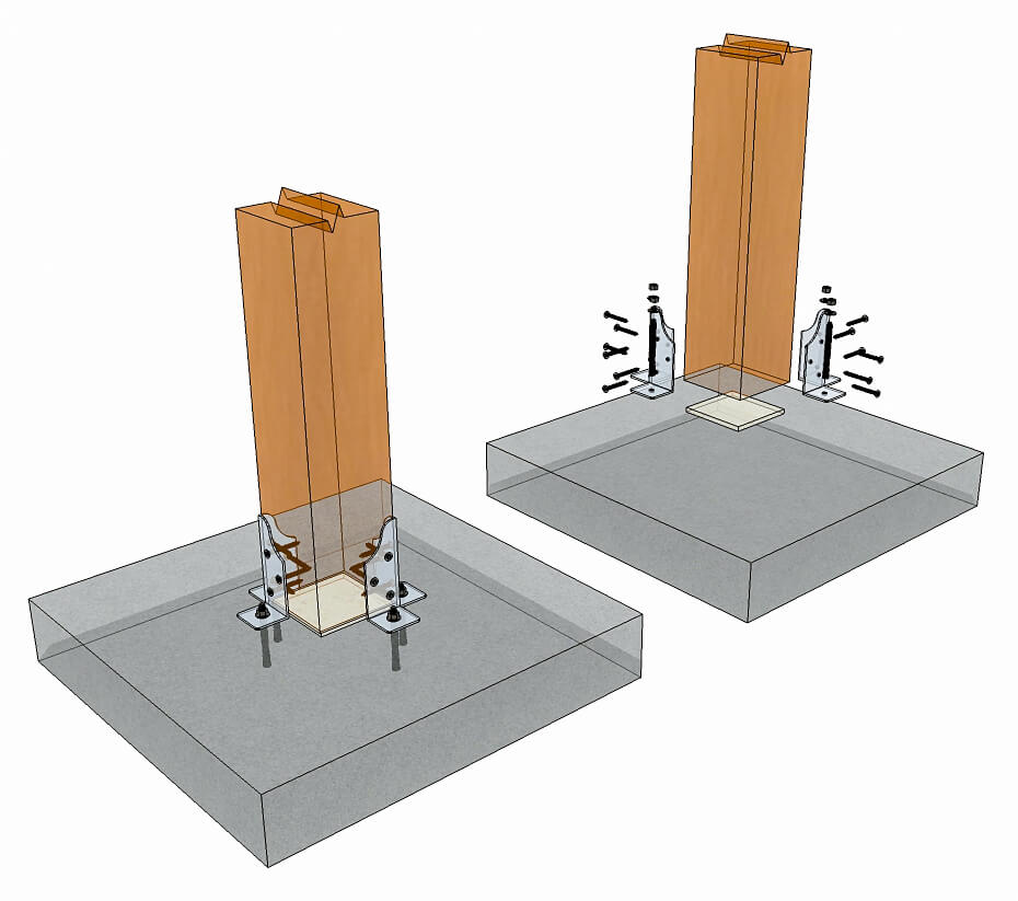Steel Corner Post Base With Attachment Wings Timber Frame HQ
