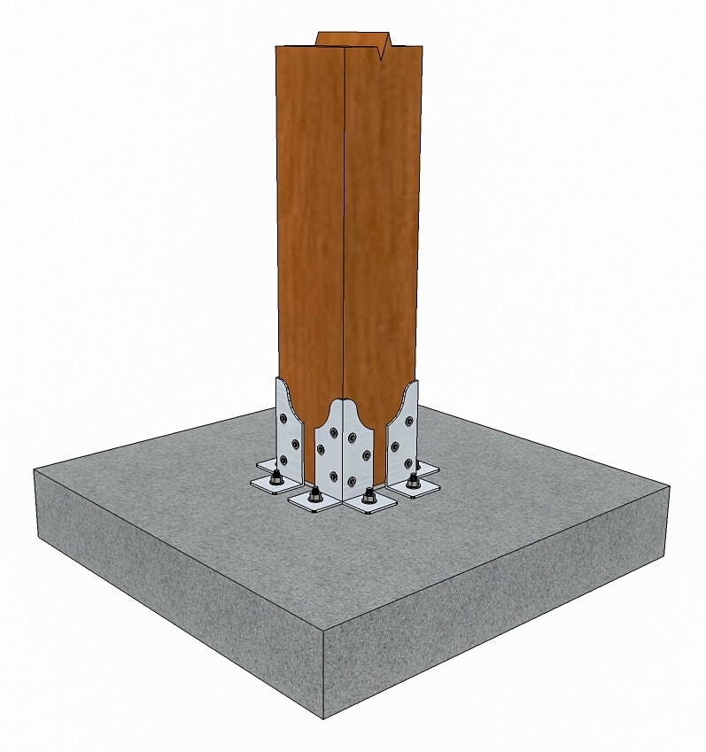 Steel Corner Post Base With Attachment Wings Timber Frame HQ