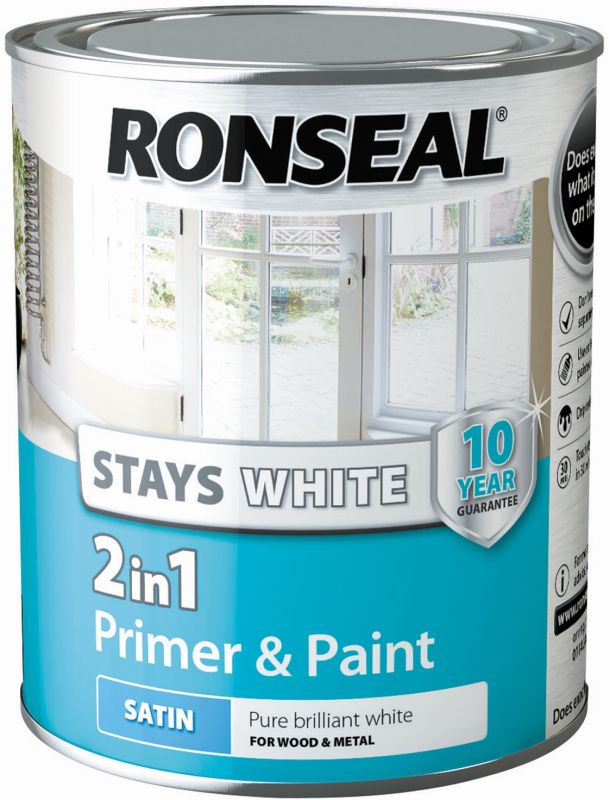 Ronseal 2in1 White Satin Wood Paint 750ml Timbermills