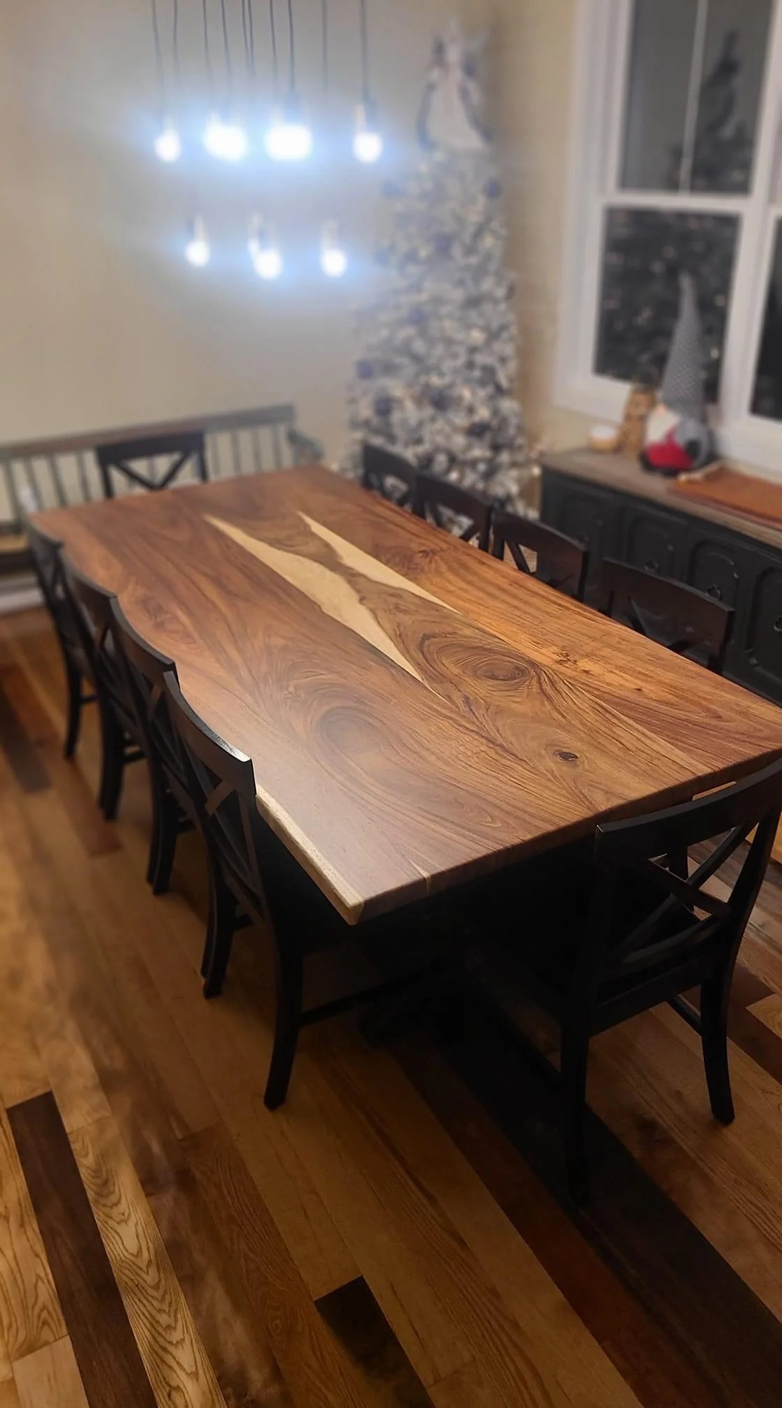 Traditional Parota Dining Table Black Metal Base