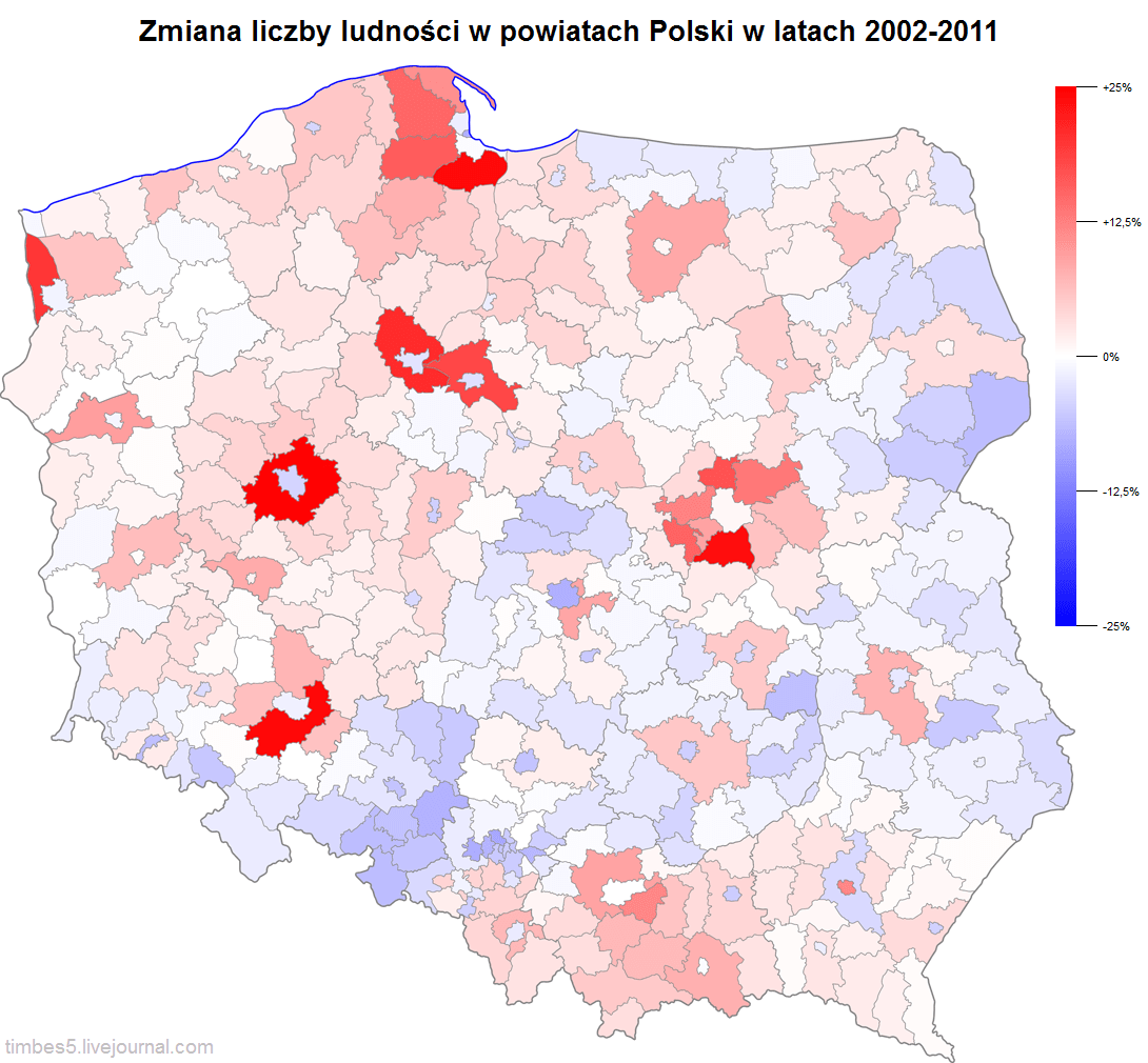Russian Demographics Population change in Poland 20022011, by region (powiat)