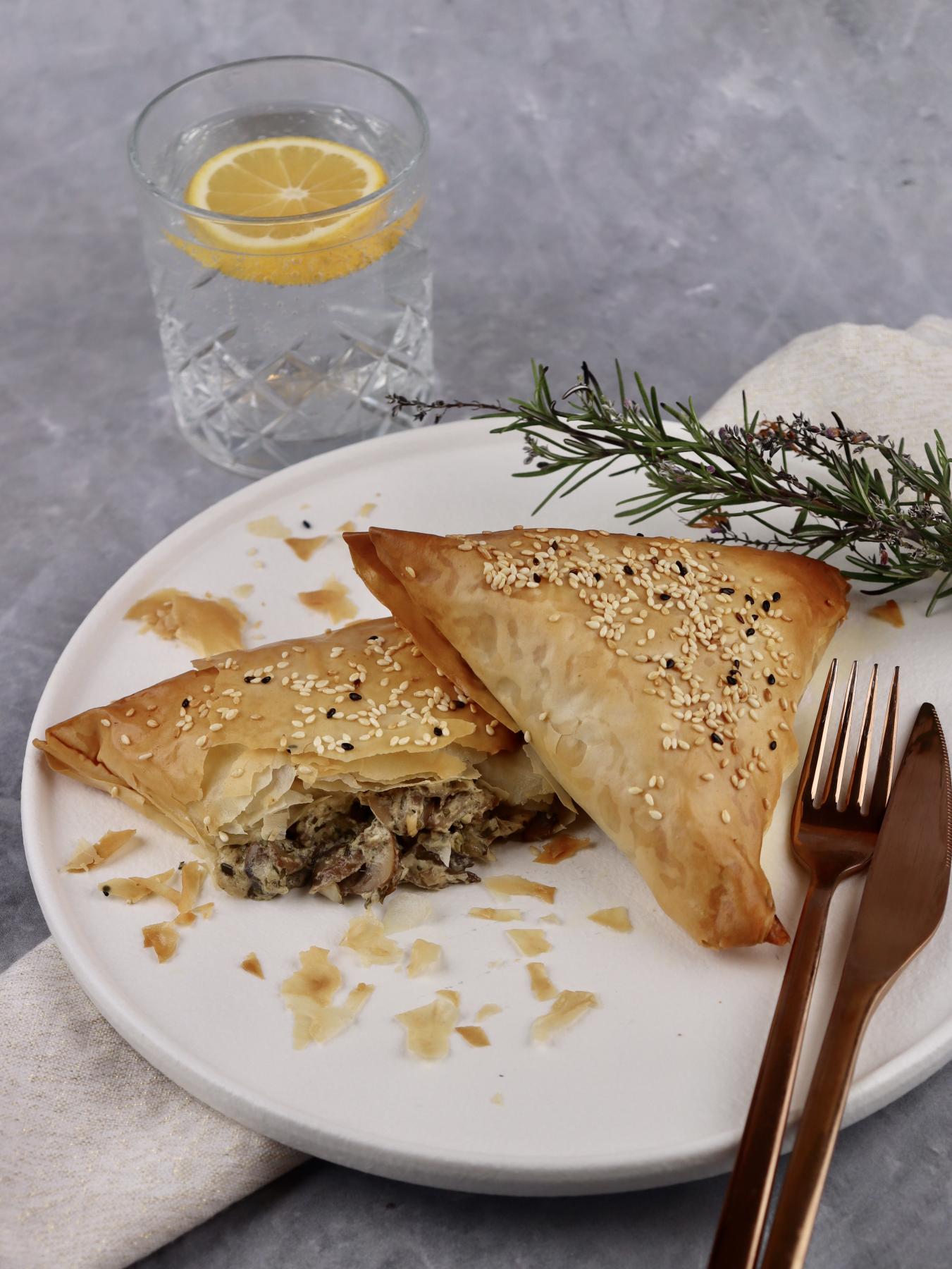 Mushroom and Goats Cheese Filo Parcels Tim Bone Master chef of Ballarat